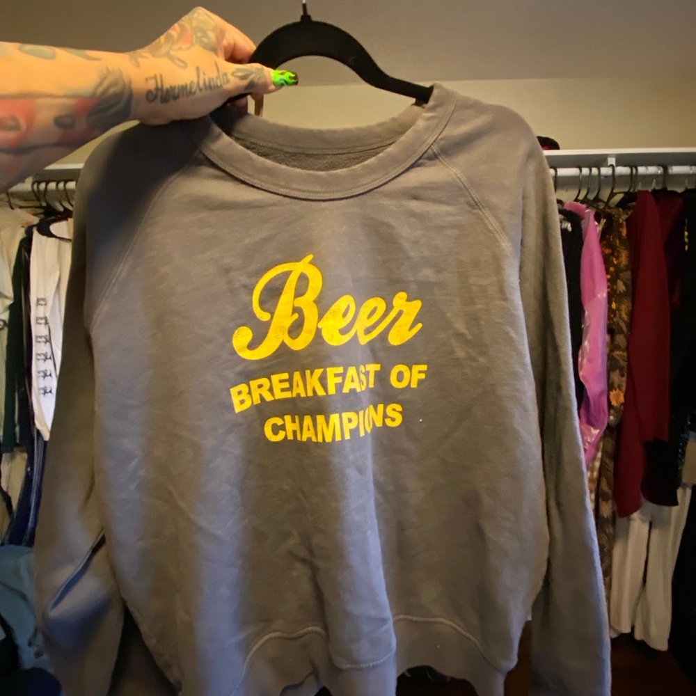 Women's Gray Crewneck Sweater with Yellow Print
